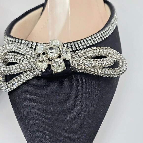 Black Rhinestone Bow Pointed Toe Strappy Special Occasion Heels Women's Size 10 - Picture 5 of 12